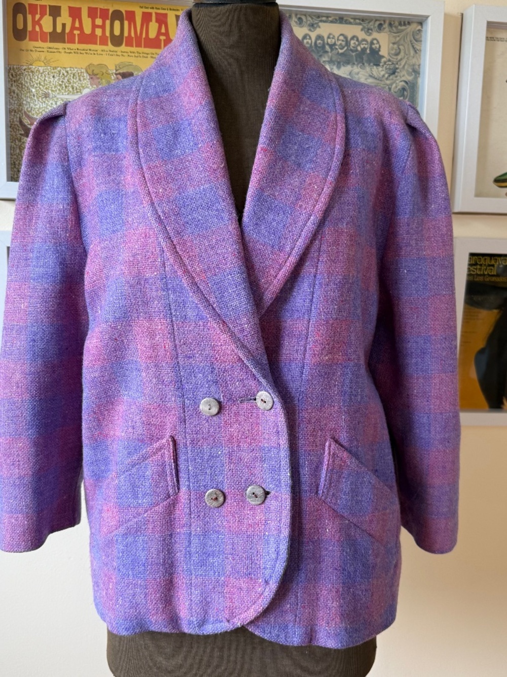 Vintage Purple & Lilac Checked Wool Blend Blazer Coat | Cottagecore Statement
